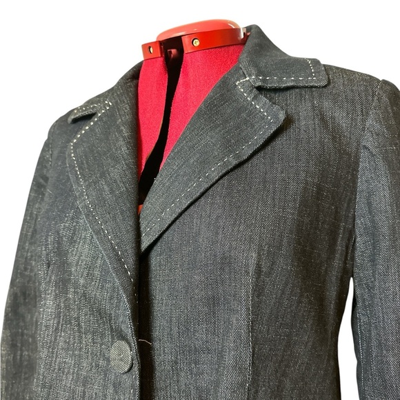 Talbots navy dark wash fully lined fitted denim single closure jacket 3/4 sleeve - Picture 4 of 13